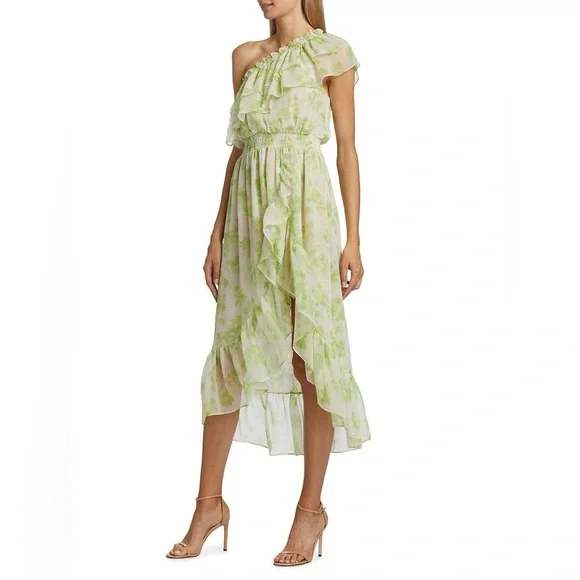 MISA LOS Angeles MISA LOS Angeles Rumi One Shoulder Midi Dress Green White Honeydew Blossom Small | Sz: S | Color: Green